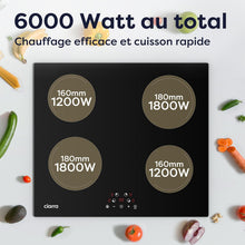Load image into Gallery viewer, Ciarra Plaque de Cuisson à Induction - 4 Foyers - 6000W - Table de Cuisson Encastrable - Commande Tactile - 9 Niveaux - CABBIH4-E