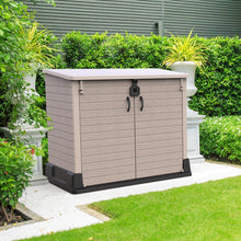 Load image into Gallery viewer, Duramax StoreAway 1200L Plastic Garden Shed/ Flat Lid,Outdoor Storage Shed,Wheelie Bin Hideaways,Wheelie bin box,Durable Construction,Ideal for Bikes,BBQs &amp; 2x 240L Bins,145x85x125 cm,Brown