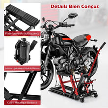 Load image into Gallery viewer, Cric Hydraulique pour Moto Capacité de 680 kg Table Élévatrice Moto Plateforme Réglable en Hauteur sur 3 Niveaux Rouge/Noir -