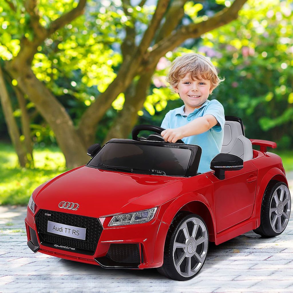 Voiture TTRS Electrique pour Enfants 12V Max. 5 Km/h Double Porte avec Télécommande 2.4G Blanc/Rouge -