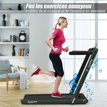 Load image into Gallery viewer, 2 en 1 Tapis de Course Electrique Pliable 1  12 Km/H avec Haut-parleur Bluetooth Tlcommande Moteur 0,75HP Vert/Blanc/Noir/Rouge/Or/Noir et Argent/Bleu -