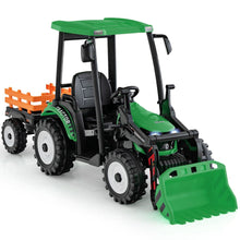 Load image into Gallery viewer, 12V Tracteur lectrique Enfants avec Pelle&amp;Remorque Amovible Vhicule lectrique  6 Roues avec Tlcommande &amp; Musique 3-6 km/h pour 3-8 Ans Jaune/Vert -
