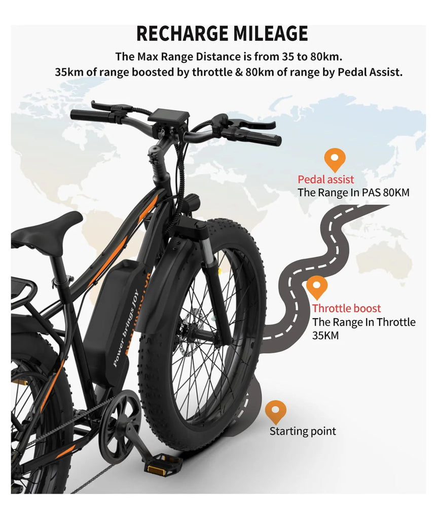Aostirmotor Electric Mountain Bike, 48V 13AH Removable Lithium Battery 750W Ebike with Rack, 26" 4.0 in Fat Tire Bike, Electric Bicycle for Adults(Black)