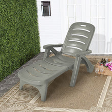Load image into Gallery viewer, Chaise Longue Pliable Dossier Inclinable  5 Positions avec Roues Intgres pour Terrasse Jardin Piscine 150 kg Gris/Blanc/Bleu -