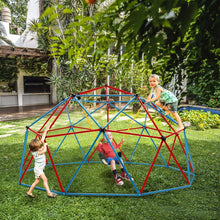 Load image into Gallery viewer, D么me d'Escalade de 305cm avec Balanoire Cage d'Escalade en Mtal Charge Max 363 kg Intrieur Extrieur pour Enfants de 3-10 Ans Jaune/Rouge -
