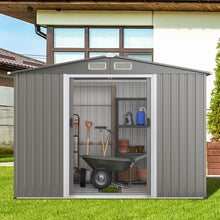 Load image into Gallery viewer, Abri de Jardin Mtal Extrieur 9.74m鲁 Acier Galvanis avec Fondation 4 Persiennes Double Porte et Rampe 260 x 207 x 181 cm Gris Fonc/Gris Clair -