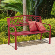 Load image into Gallery viewer, Banc de Jardin en Fer Rsistant de Haute Qualit Style Contemporain 2-3 Places Parfait pour Extrieur 127x60x88cm Rouge -