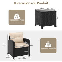 Load image into Gallery viewer, Ensemble de Meubles 3 Pièces de Patio en Rotin Charge 180KG Salon de Jardin 2 Fauteuils Table Basse avec Plateau Noir/Beige/Blanc -