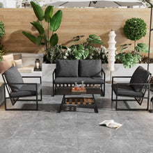 Load image into Gallery viewer, Salon de Jardin,Salon de Jardin 4 Personnes,avec canapé,Table Basse et Coussins,Housse en Tissu déhoussable et Lavable,Noir (Coussins d'assise Inclus)