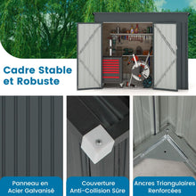 Load image into Gallery viewer, Abri de Jardin Extrieur Abri  Outils de Jardin avec 2 Portes Design Inclin Arations Cadre en Mtal Galvanis 235x117x185cm Gris Fonc -