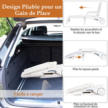 Load image into Gallery viewer, Chaise Longue Inclinable Rglable  5 Positions avec Roues Flexibles Fauteuil Relax de Camping avec Bo卯te de Rangement Charge 150KG Blanc -