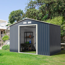 Load image into Gallery viewer, Abri de Jardin en Mtal 5,29 銕77 x 191 x 202 cm avec 2 Portes Coulissantes Verrouillables 4 Trous d橝ration Gris pour Vlo -