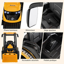 Load image into Gallery viewer, 12V Tracteur lectrique Enfants avec Pelle&amp;Remorque Amovible Vhicule lectrique  6 Roues avec Tlcommande &amp; Musique 3-6 km/h pour 3-8 Ans Jaune/Vert -