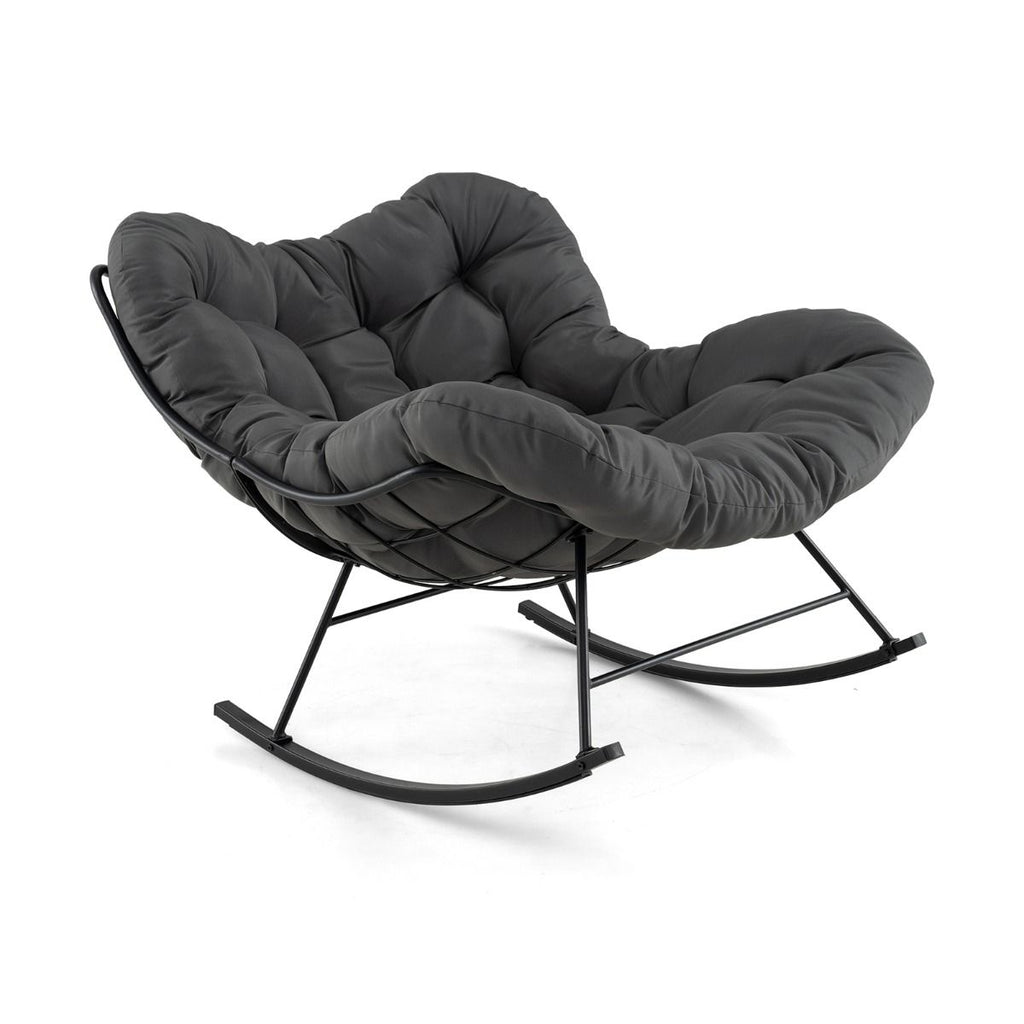 Chaise  Bascule d'Intrieur et d'Extrieur Chaise Papasan Surdimensionne avec Coussin Rembourr & Cadre en Mtal Capacit 205 Kg Gris -