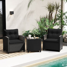 Load image into Gallery viewer, Ensemble de Meubles 3 Pices de Patio en Rotin Charge 180KG Salon de Jardin 2 Fauteuils Table Basse avec Plateau Noir/Beige/Blanc -