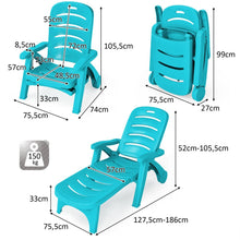 Load image into Gallery viewer, Chaise Longue Pliable Dossier Inclinable à 5 Positions avec Roues Intégrées pour Terrasse Jardin Piscine 150 kg Gris/Blanc/Bleu -
