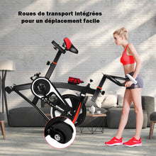 Load image into Gallery viewer, Vlo D檃ppartement Vlo Silencieux avec Courroie et Roue D檌nertie en Fer de 10kg Guidon et Selle Ajustable Noir + Rouge -