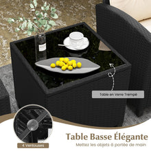 Load image into Gallery viewer, Ensemble de Meubles 3 Pices de Patio en Rotin Charge 180KG Salon de Jardin 2 Fauteuils Table Basse avec Plateau Noir/Beige/Blanc -