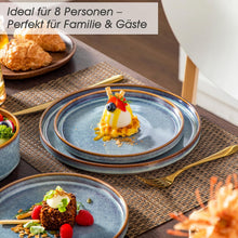 Load image into Gallery viewer, vancasso ONION Assiettes Service de Table 24 Pièces pour 8 Personnes, Service Complet en Grès - 8 Assiettes Plates, 8 Dessert et 8 Bols - Adapté au Micro-Ondes, Glaçure Gris Bleu