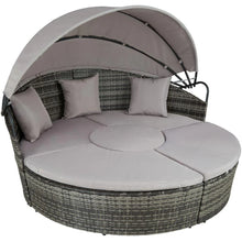 Load image into Gallery viewer, Bain de soleil transat meuble jardin rond modulable gris 2208062 -