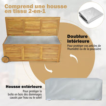 Load image into Gallery viewer, Coffre de Rangement 182L en Bois d’Acacia Charnière en Métal Banc de Rangement à Roulettes Extérieur pour Jardin Patio -