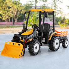 Load image into Gallery viewer, 12V Tracteur lectrique Enfants avec Pelle&amp;Remorque Amovible Vhicule lectrique  6 Roues avec Tlcommande &amp; Musique 3-6 km/h pour 3-8 Ans Jaune/Vert -