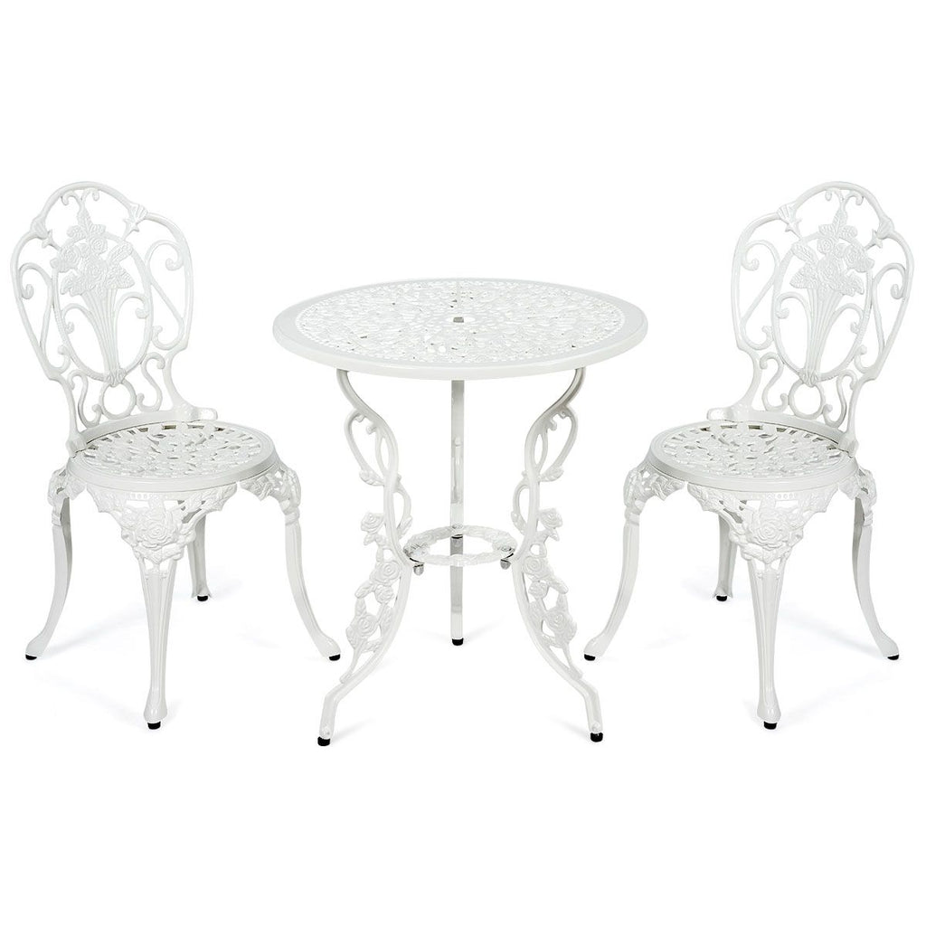 Ensemble Table et 2 Chaises pour Jardin en Aluminium en Forme de Rose Blanc Rsistant aux Intempries -