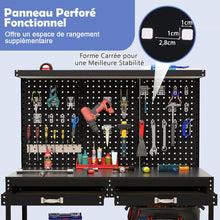 Load image into Gallery viewer, Établi de Bricolage 121 x 61 cm Table de Travail en Métal de 230 kg avec 3 Panneaux Perforés 24 Accessoires de Suspension Noir/Bleu Marine -
