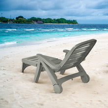 Load image into Gallery viewer, Chaise Longue Pliable Dossier Inclinable  5 Positions avec Roues Intgres pour Terrasse Jardin Piscine 150 kg Gris/Blanc/Bleu -
