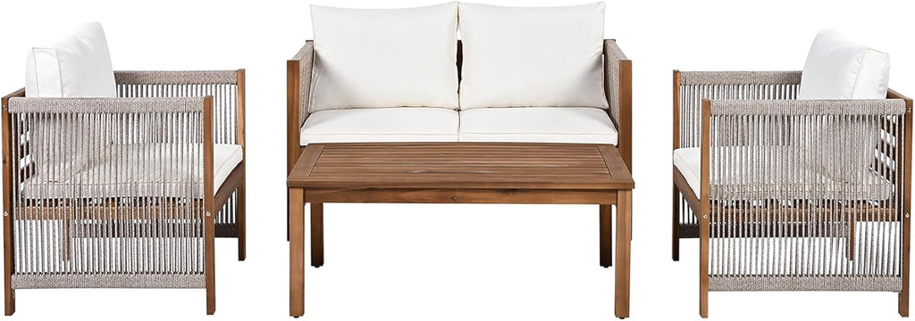 Salon de Jardin,Salon de Jardin 4 Personnes,avec canapé,Table Basse et Coussins,Housse en Tissu déhoussable et Lavable,Noir (Coussins d'assise Inclus)