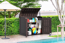 Load image into Gallery viewer, Duramax StoreAway 1200L Plastic Garden Shed/ Flat Lid,Outdoor Storage Shed,Wheelie Bin Hideaways,Wheelie bin box,Durable Construction,Ideal for Bikes,BBQs &amp; 2x 240L Bins,145x85x125 cm,Brown
