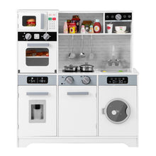 Load image into Gallery viewer, Cuisine de Jeu pour 3 Ans et Plus Jouets de Cuisine en Bois avec Evier Robinet Distributeur d橢au Micro-ondes Four Ustensiles Blanc -