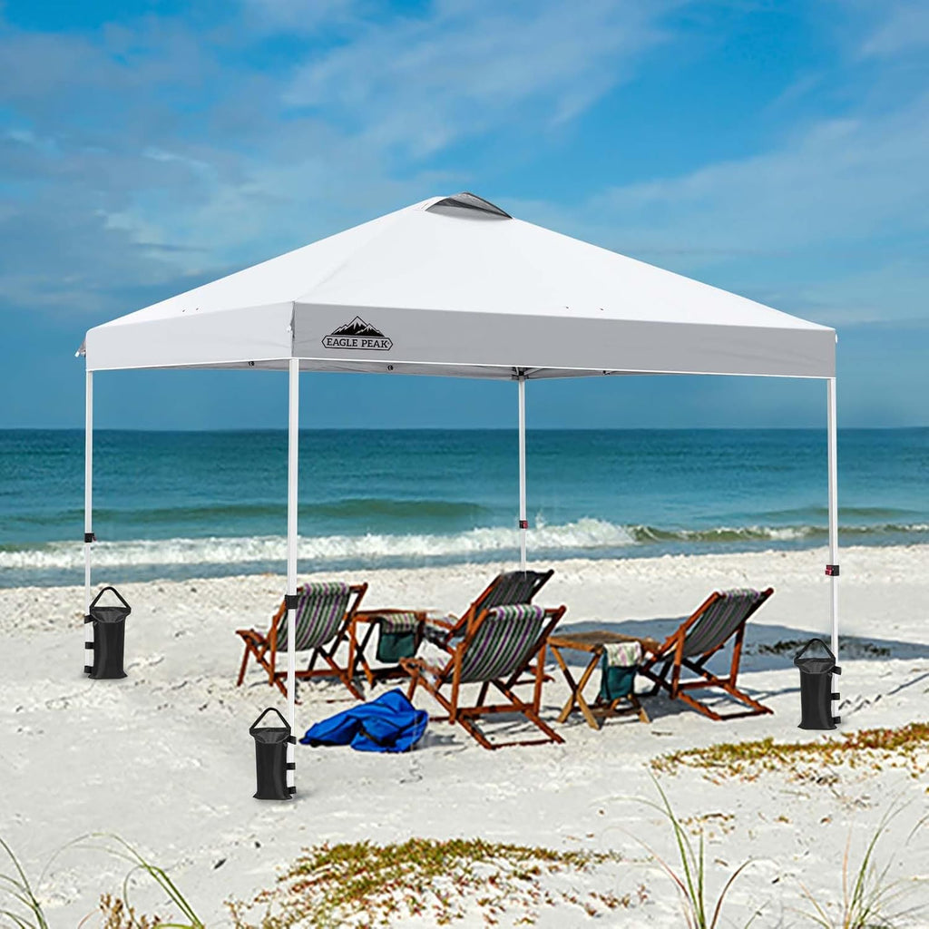 EAGLE PEAK Pop-up tonnelle de Jardin Pliable 3x3m, Tente Pliante avec Pieds Droits Hauteur réglable auvent pour Camping Plage Festival avec Sac à roulettes (Blanc)