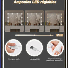Load image into Gallery viewer, Coiffeuse Blanche avec Miroir LED - 7 Tiroirs -