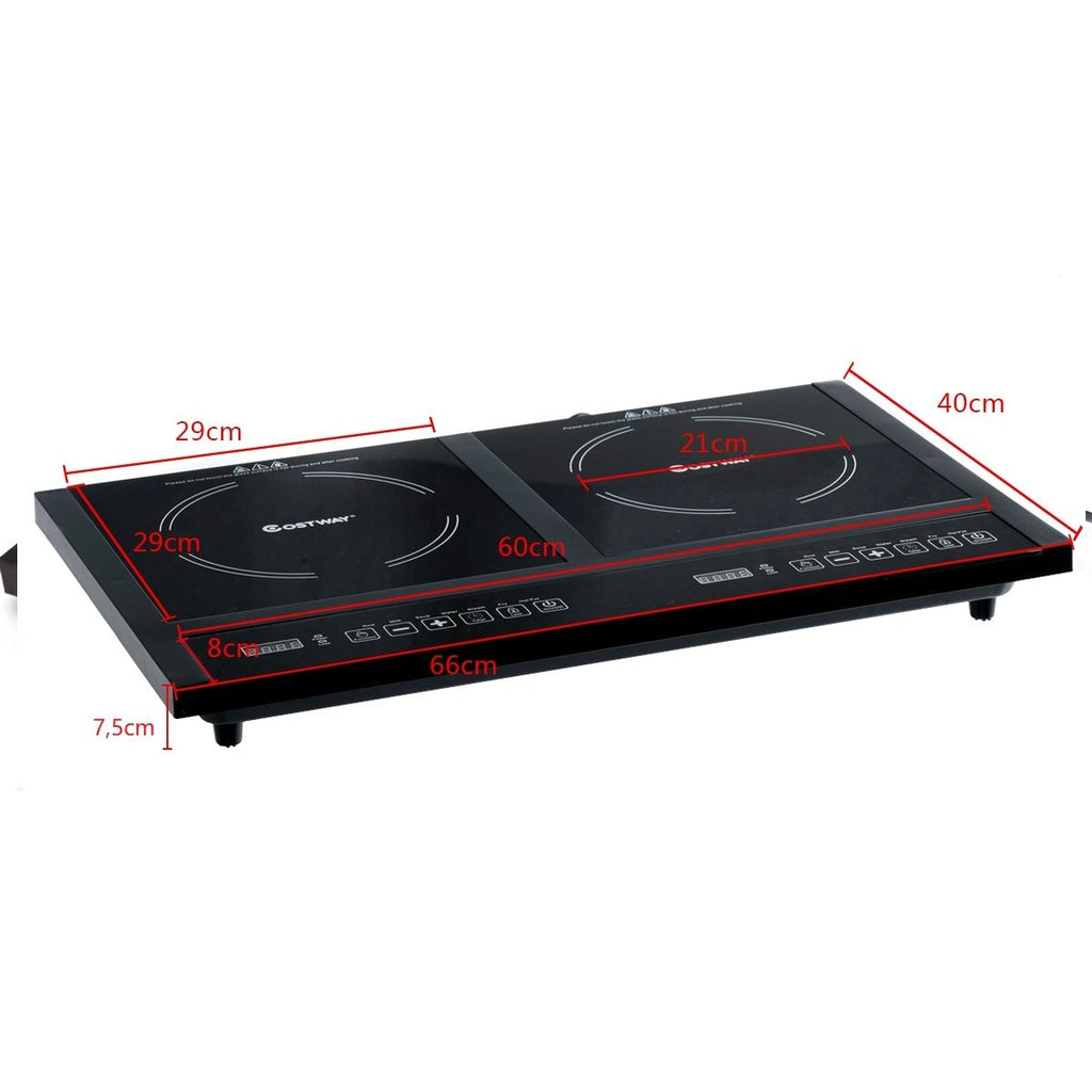 Double Plaque de Cuisson Electrique en Vitrocramique 1800W+1800W 2 Zones 8 Niveaux de Temprature/Puissance Variables Noir -