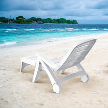 Load image into Gallery viewer, Chaise Longue Pliable Dossier Inclinable  5 Positions avec Roues Intgres pour Terrasse Jardin Piscine 150 kg Gris/Blanc/Bleu -