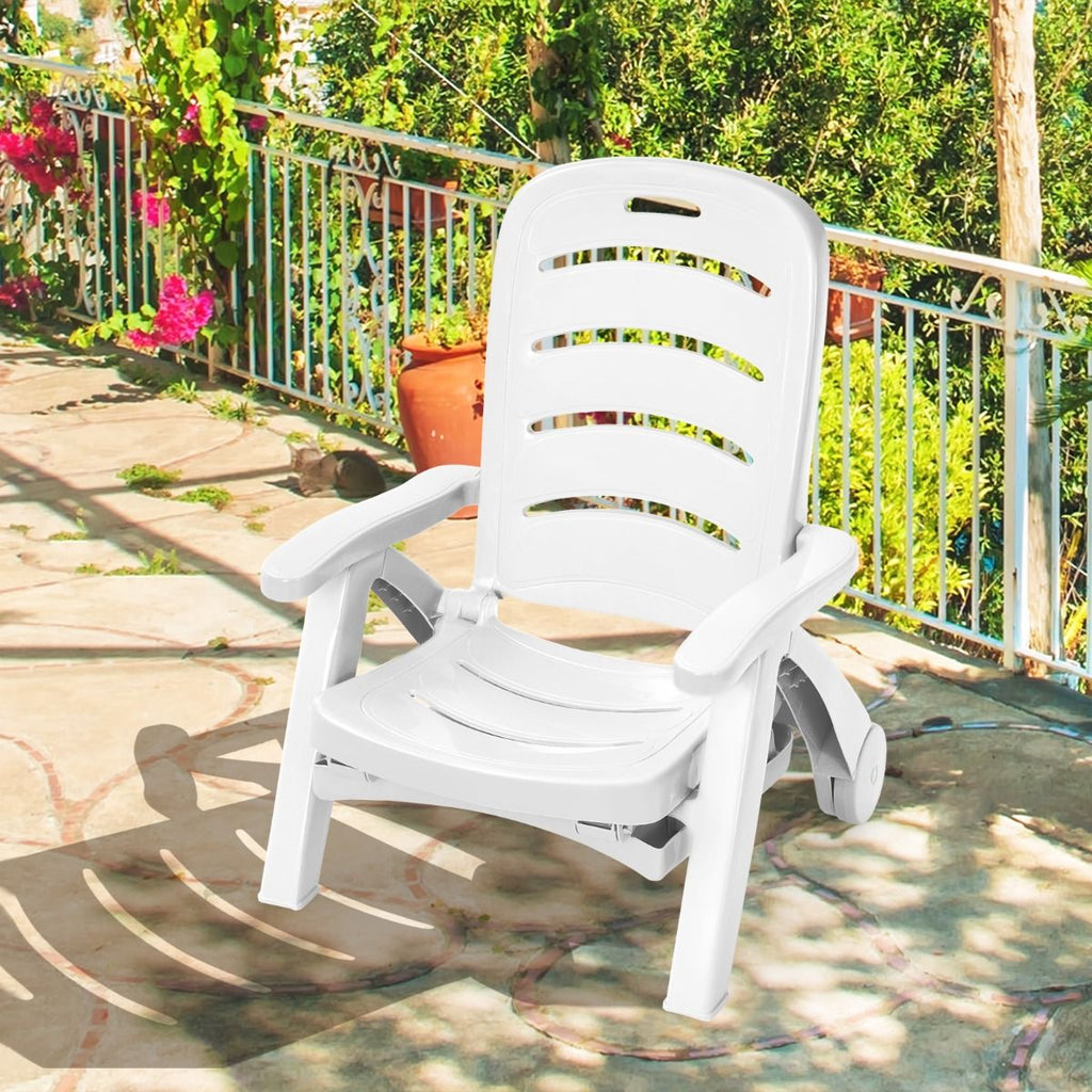Chaise Longue Pliable Dossier Inclinable  5 Positions avec Roues Intgres pour Terrasse Jardin Piscine 150 kg Gris/Blanc/Bleu -