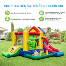Load image into Gallery viewer, Ch芒teau Gonflable  Thme Arc-en-ciel 7 en 1 avec Ventilateur Double Toboggans Piscine  Balles Panier de Basket Charge 90kg -