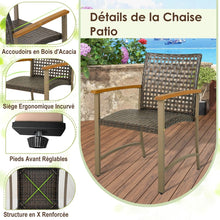 Load image into Gallery viewer, Ensemble de 4 Chaises en Rotin pour l'Extérieur Chaises avec Accoudoirs en Bois d'Acacia Structure Métallique Robuste Chaises Ergonomiques -