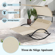 Load image into Gallery viewer, Chaise Longue Double Chaise à Bascule pour 2 Personnes 2 Appui-Têtes Amovibles Cadre en Métal Robuste Lit de Repos Ergonomique 2 Places Gris/Noir/Beige -