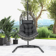 Load image into Gallery viewer, Chaise Oeuf en Rotin PE avec Support avec Oreiller et Coussin Chaise Suspendue avec Accessoires de Suspension Capacit 160 Kg Gris -