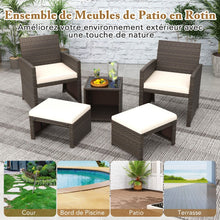 Load image into Gallery viewer, Ensemble Meuble de Salon 5PCS Salon de Jardin en Rotin PE avec Coussin pour Balcon Piscine Terrasse Gris/Blanc -