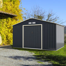 Load image into Gallery viewer, Abri de jardin en mtal 8,67 銕340 x 255 x 210 cm avec 2 portes coulissantes verrouillables 4 trous d檃ration gris pour vlo 20_0005483 -