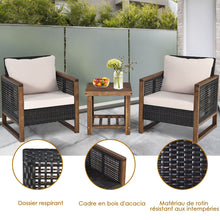 Load image into Gallery viewer, Ensemble Salon de Jardin en Bois d'Acacia Rotin Artisanal Anti-soleil Résistant aux Intempéries pour Porche Balcon Terrasse -
