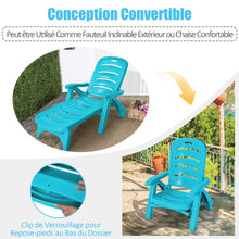 Load image into Gallery viewer, Chaise Longue Pliable Dossier Inclinable  5 Positions avec Roues Intgres pour Terrasse Jardin Piscine 150 kg Gris/Blanc/Bleu -