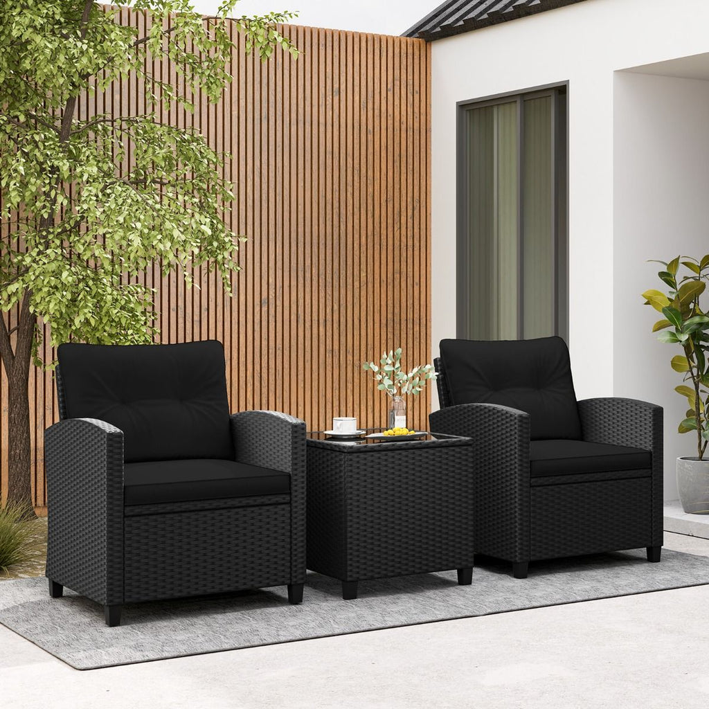Ensemble de Meubles 3 Pièces de Patio en Rotin Charge 180KG Salon de Jardin 2 Fauteuils Table Basse avec Plateau Noir/Beige/Blanc -
