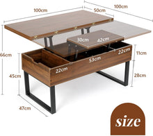Load image into Gallery viewer, VOWNER Table Basse Relevable, Table de Salon Multifonctionnelle 3 en 1 avec Rangement Caché, Table Basse Convertible Manger de Salon, Couleur Noyer