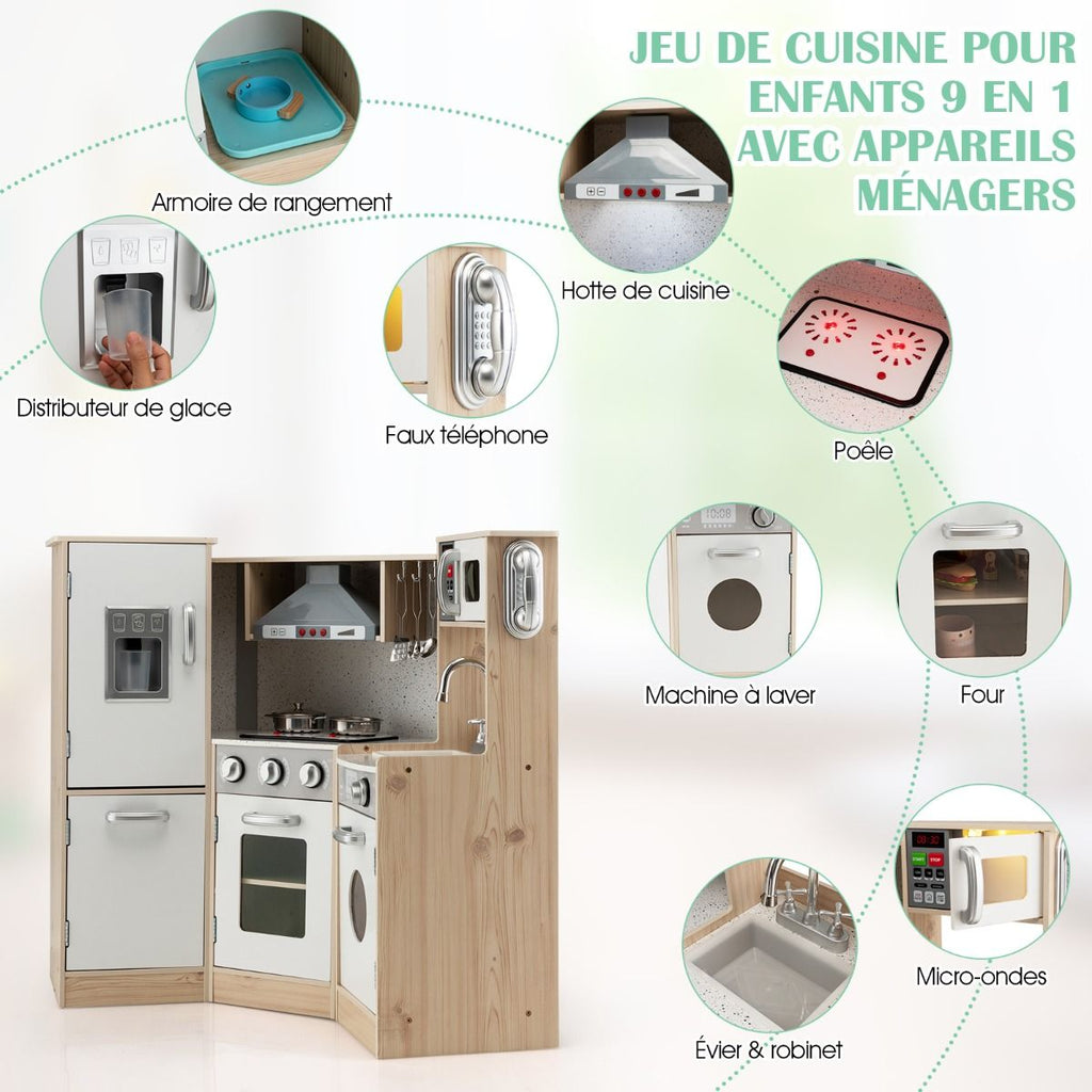 Cuisine Enfants en Bois XXL Angle 105 x 49 x 85 cm ( L x l x H ) Cuisine Complet avec Four Lave Linge 3 An+ -