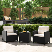 Load image into Gallery viewer, Ensemble de Meubles 3 Pièces de Patio en Rotin Charge 180KG Salon de Jardin 2 Fauteuils Table Basse avec Plateau Noir/Beige/Blanc -