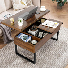 Load image into Gallery viewer, VOWNER Table Basse Relevable, Table de Salon Multifonctionnelle 3 en 1 avec Rangement Caché, Table Basse Convertible Manger de Salon, Couleur Noyer
